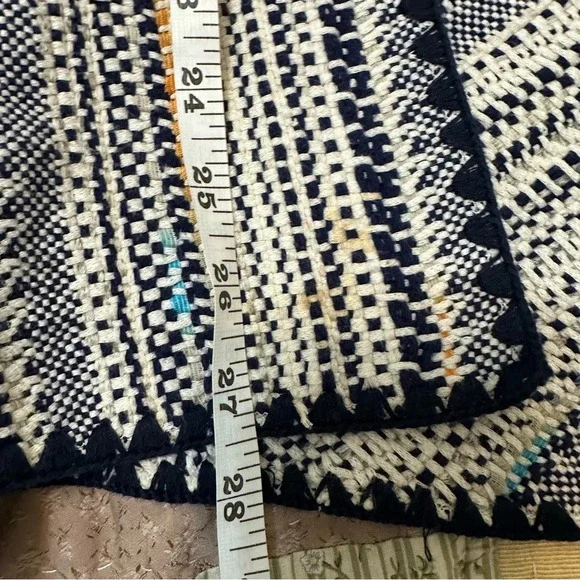 Woven Blanket Open Front Pottery Cardigan boho large cream blue cotton relaxed - Picture 10 of 10